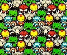 FAT QUARTER  MARVEL KAWAII CHARACTER AVENGERS SUPERHEROES QUILTING COTTON FABRIC