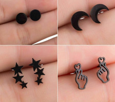 Women Stud Earrings Moon Stars Stainless Steel Lovely Heart Gesture Jewelry Gift