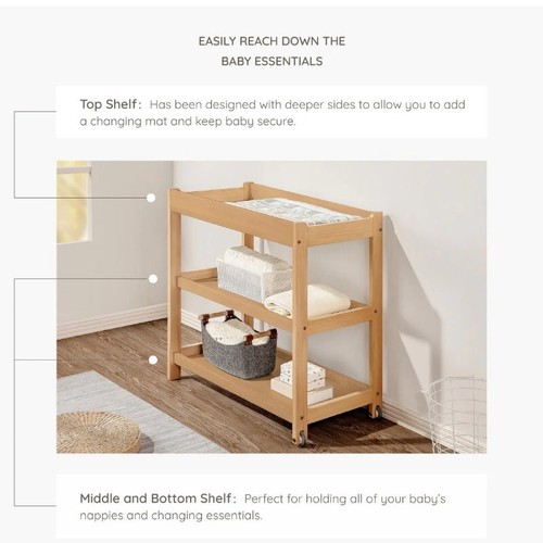 Boori 3 Tier Changer Wood Nursery Multifunctional Changing Table for Newborns - Picture 4 of 14