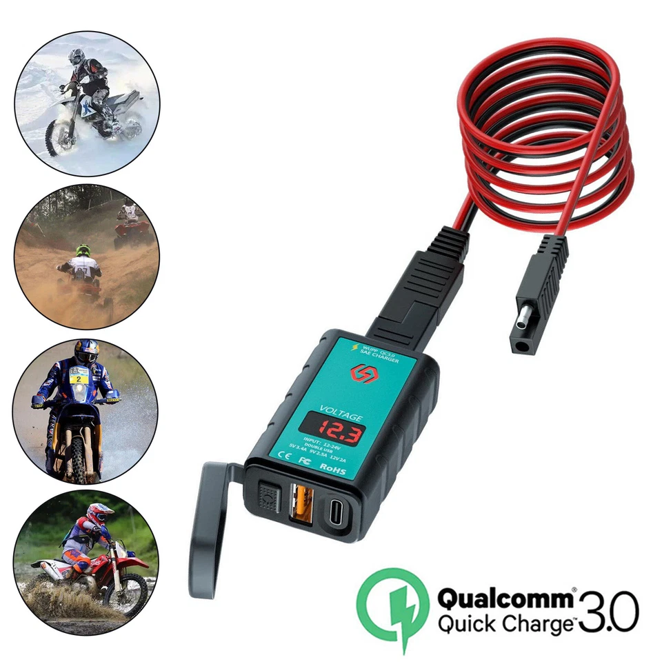 QC3.0 USB Type-C Phone Fast Charger Motorcycle Holder For Handlebar MountC6 - Изображение 2 из 4