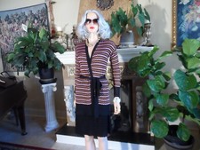 M Missoni Black Multi Zig Zag Pattern Skirt  Belted Cardigan Set Size 44-8-42-6