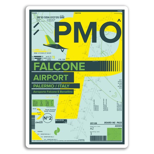 Pmo Sticker 2 x 10cm PMO Falcon Airport Vinyl Stickers - Italy Travel Sticker ...