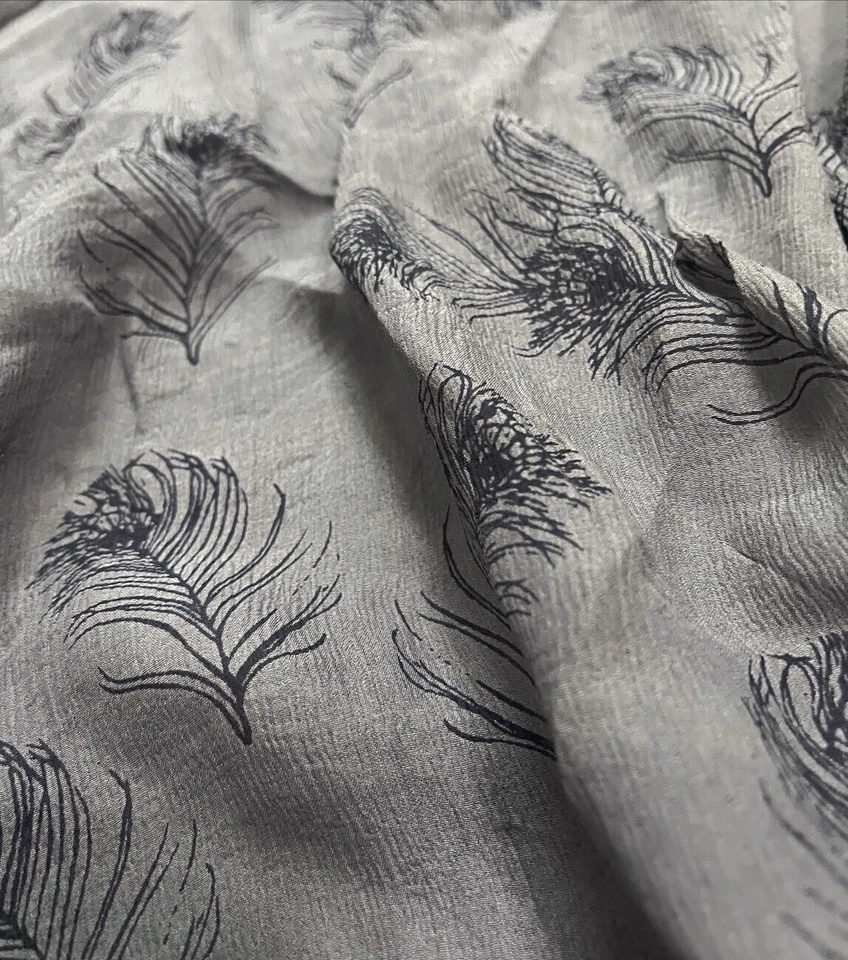 Winter Kate Open Kimono 100% Silk XS Summer CoverUp Blue/Grey Feather Pattern - Image 3 of 3