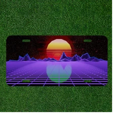 Custom Personalized License Plate Auto Tag With Stunning Purple Laser Sun Art