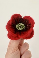 Knitted crocheted Red poppy brooch