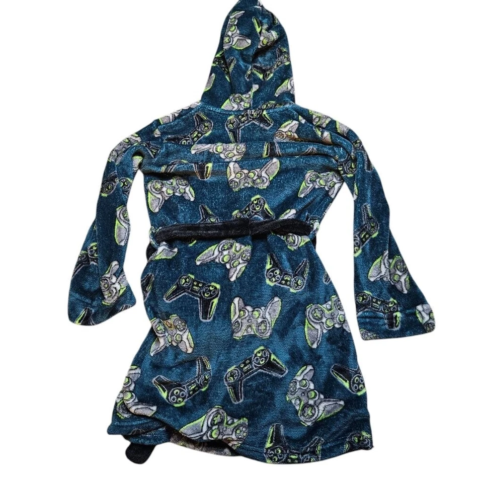 Boys Cuddl Duds M (8/10)Blue Green Video Game Controller Hooded Robe - Image 3 of 4