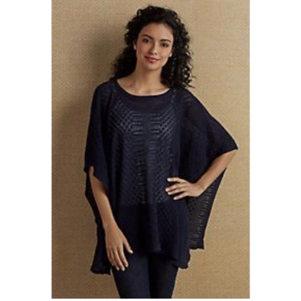 Soft Surroundings navy knit pointelle poncho coverup size small/medium