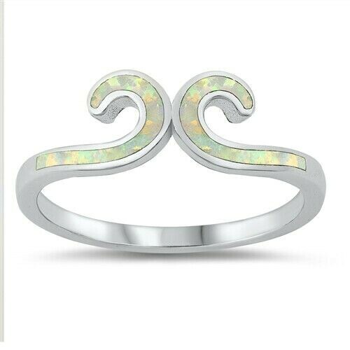 Sterling Silver Size 10 Ring with White Lab Opal 7mm Height-image