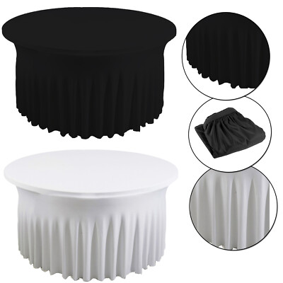 60'' Runde Geraffte Tischdecke Tuch Schwarz Weiß Stretch Tischdecke Hochzeit Party