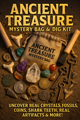 Ancient Treasure Mystery Bag & Dinosaur Dig Kit   Dig Up Real Crystals, Fossils