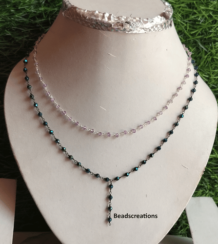 Faceted Amethyst and Blue Catted rosary Necklace Gemstone Jewelry Gift - Picture 1 of 5