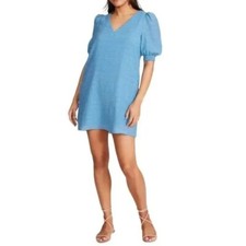 BB Dakota by Steve Madden Dress bubble sleeve Blue S Preppy