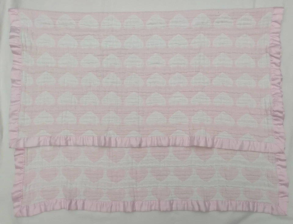 Cobertor Child Of Mine branco rosa coração bebê menina acabamento acetinado reversível htf Lovey - Imagem 3 de 3