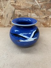 Ancien Vase Boule PROD ART Céramique Bleu Décor Cigognes Alsace Vintage #B373