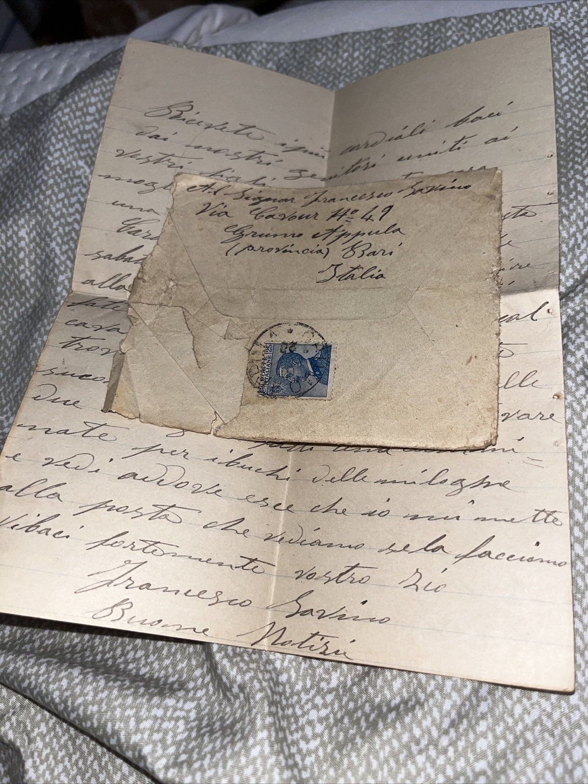 5 Antique Letters Grumo Appula Bari Italy to Ardseley NY: Savino Genealogy
