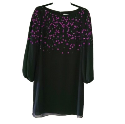 badgley mischka embroidered mesh dress Badgley Mischka Tyra Mesh Long Sleeves With Purple Black Embroidery Size 6