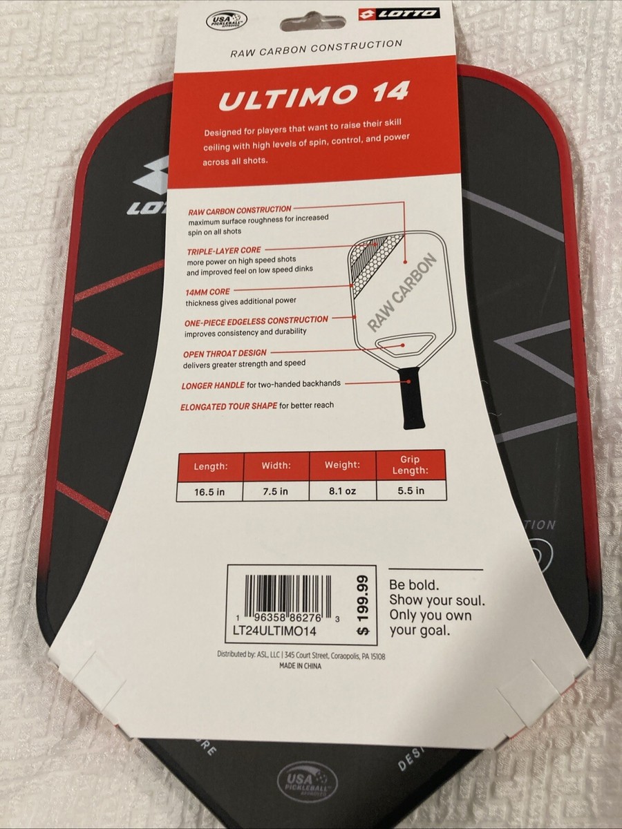 Lotto Ultimo 14mm Red Pickleball Paddle | New | Carbon Lotto Ultimo 14mm Red Pickleball Paddle | New | Carbon