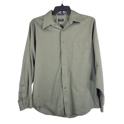 Arrow Shirt Fitted Collared Sateen Button-Up Long Sleeve Green Sz XL