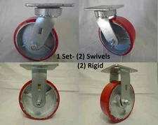 6" x 2" Swivel Caster Kingpinless Polyurethane Wheel on Steel & Rigid Tool Box