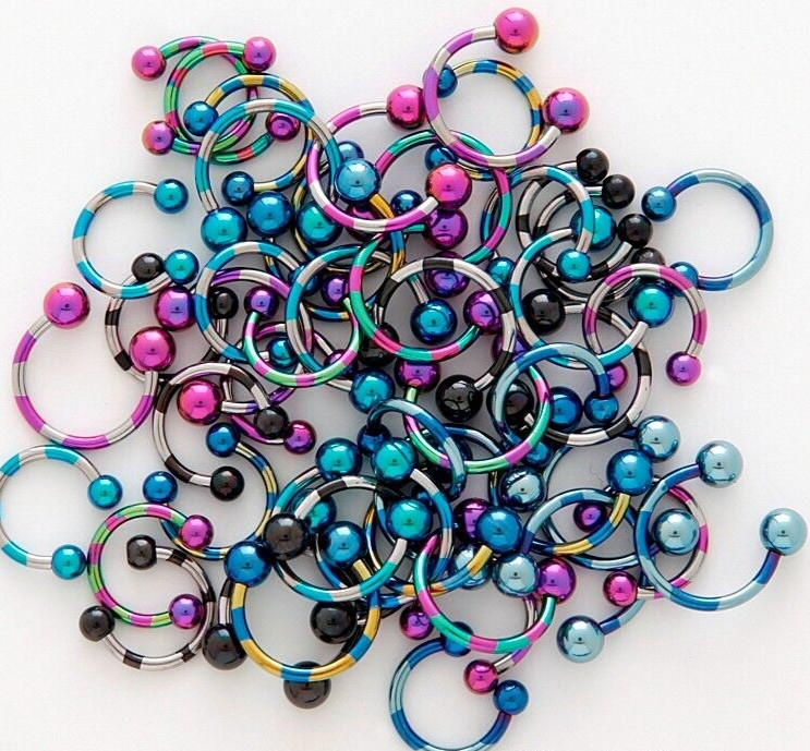 237 pcs Mixed lot Horseshoe Rings 14g few 16g, gems, acrylic, titanium, flexi