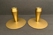 Vtg MCM Art Deco Retro Gold Aluminum  Candlestick Holder Set by Chase Enterprise