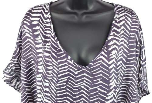 BCBG Max Azria V Neck Top Arrows Eggplant Purple Silver Sz Small Med Retail $140 - Picture 2 of 7