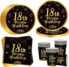 18 Geburtstag Partygeschirr 52 Teile Schwarz Gold 18cm Teller Becher Set