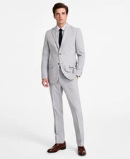 Dkny Mens Modern fit 2 Piece Suit 42 S / 35 Waist Grey Solid Stretch