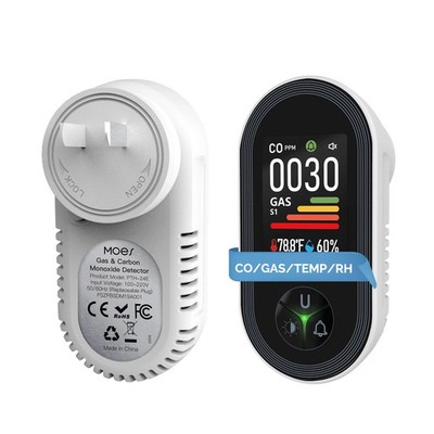 Plug-in 4-in-1 CO Gas Leak Detector Temperature Humidity Monitor Alarm