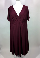 Chaps Womens 22W Babydoll Midi Dress Red Burgundy Y2K Stretch Comfort