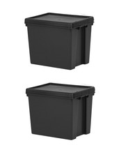 2 Wham Black 24L Heavy Duty Storage Boxes Upcycled Plastic 38.5cm 29cm x 31.5cm