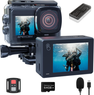Apexcam X80Pro Mit 64G Karte Action Cam 4K60FPS 48MP Mit Doppelbildschirme EIS S
