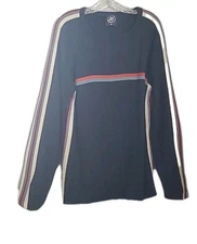 VTG 33 DEGREES MEN'S MEDIUM  NAVY BLUE L/S CREWNECK STRIPE  SWEATER MADE IN USA 