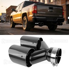 Carbon Fiber 3.0" inlet 4" outlet Dual Exhaust Pipe For Chevy Silverado 1500
