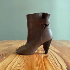 38 / 7.5 - Isabel Marant Khaki Green Smooth Leather Heeled Ankle Boots 1204KS