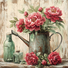 Wandbild Pfingstrosen Gießkanne Landhaus Rustikal Deko Bild Wanddeko Wandfliese