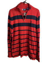 chaps mens red blue long sleeve quarter zip sweater shirt size medium