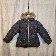 Rothschild 1881 Youth Winter Coat Girls 6X Black W/Stars Faux Fur Hood Puffer
