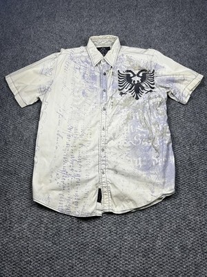 Roar Shirt Mens Large Cream Graphic Button Front Eagle Cross Affliction Style