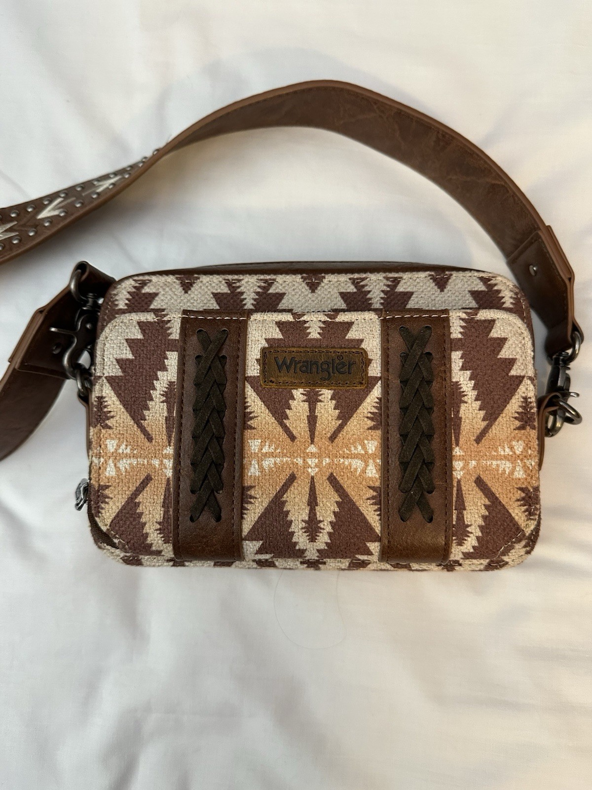 Wrangler Boho Aztec Crossbody Bag- Small Multi- Pocket Shoulder Purse