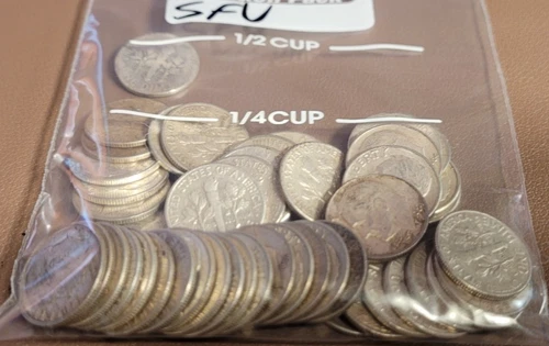 Roll Of 50 Silver Roosevelt Dimes $5 Face Value - Average Circulated Coins #654