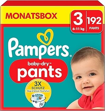 Pampers Windeln Pants Größe 3 Baby-Dry, 192 Windeln, 6kg-11kg, 360° Fit hilft