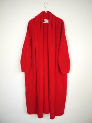 Loop Cashmere Coatigan Cardigan Red Long Rubbed Cable Knit Open Size M