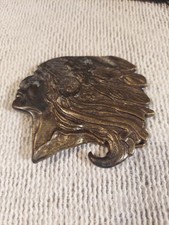 Vintage Brass Native American Indian Head Chief Belt Buckle Marked