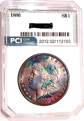 1886 Gem BU ++ Gorgeous End Roll Rainbow  Toned Morgan Dollar