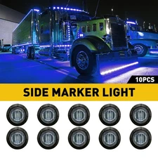 Blue Round LED Side Marker Truck Bullet Lights Trailer 12V Light Clearance 10X