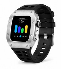 For Apple Watch 9 8 7 44mm/45mm Mod Kit Stainless Steel Metal Case Rubber Band