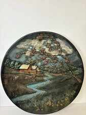 Vintage 1972 Byron Molds Scene 3-D Decorative Wall Plate Spring On Farm