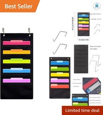 Hanging Wall File Organizer 5 Pocket with 2 Hooks BLACK 