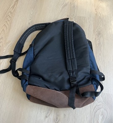Vintage 90s Eastpak USA Navy Blue Leather Bottom Backpack